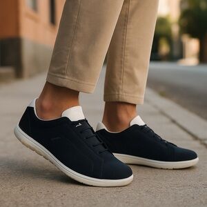 Sz 8 Geox Men's Navy Suede Sneakers with pop up highlighter yellow NIB $149 MSRP